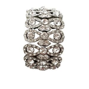 Stretch Bracelet Clear Crystal Silver Tone Bangle Cuff